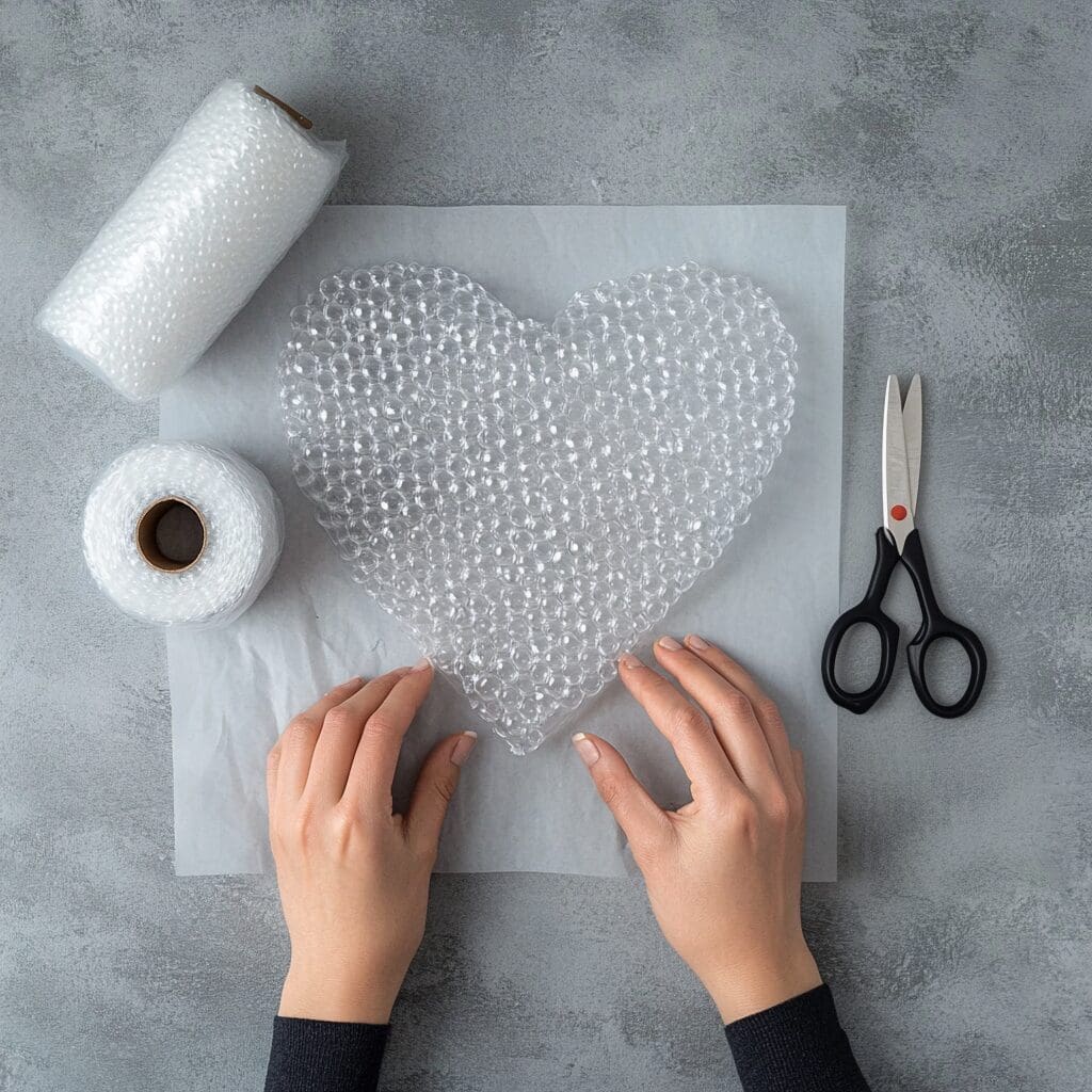 Cut out a heart shape from your bubble wriap