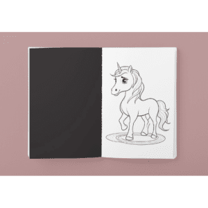 a book with a unicorn drawing on it