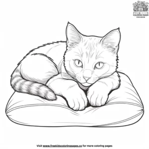 A cat lying on a pillow with its paws stretched out.