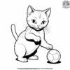 A cat playing with a toy, with its body in an active stance.