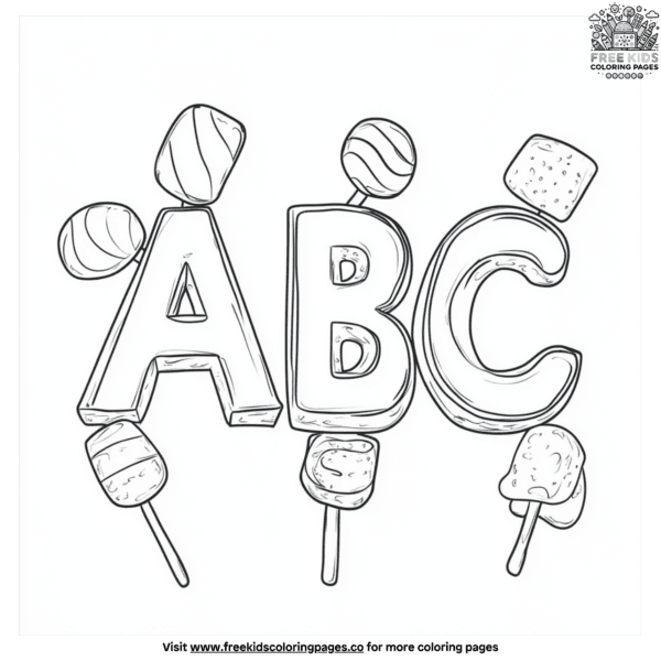 Abc candy coloring pages for toddlers