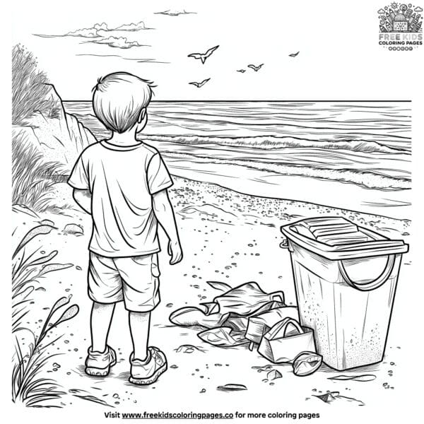 Beach clean up coloring pages