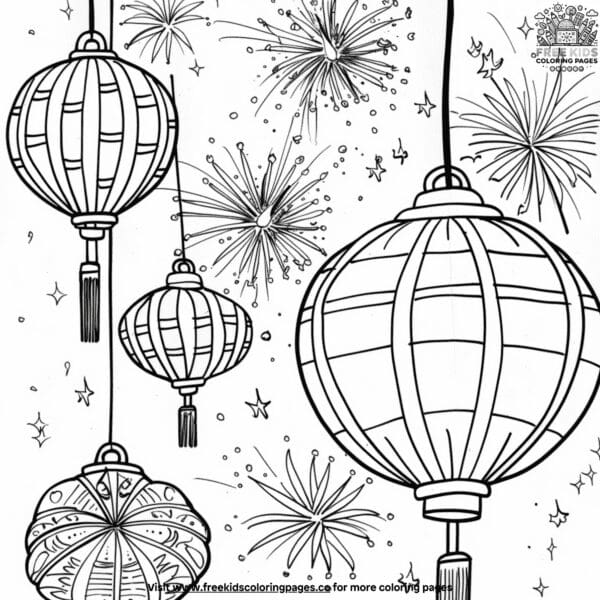 Colorful new year traditions coloring pages