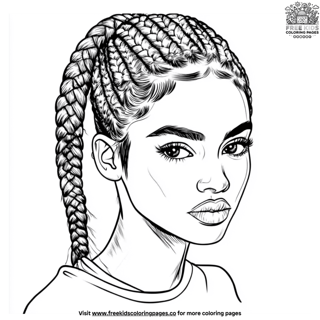 Braid hair coloring pages