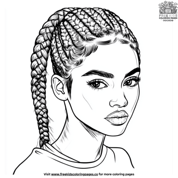 Adorable braided hair coloring pages