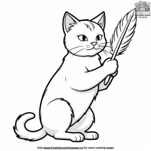 Cat batting at feather coloring pages