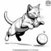 Cat chasing after a bouncing ball, dynamic pose.