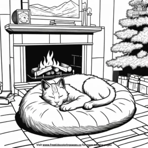 Cat enjoying a cozy nap next to a fireplace.