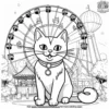 Cat enjoying a festive carnival, with rides and games.