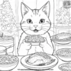 Cat enjoying a holiday feast with delicious food.