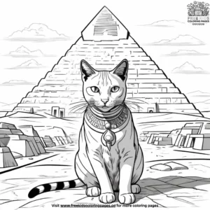 Cat exploring pyramids coloring pages