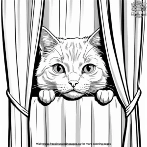 Cat hiding behind a curtain, only eyes and whiskers visible.