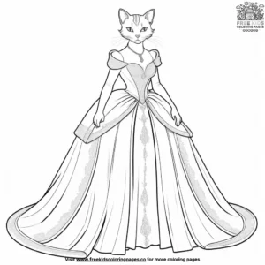 Cat in a luxurious gown, attending a royal event.