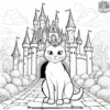 Cat in a magical castle, exploring grand halls with a map and a lantern.