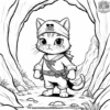 Pirate Cat Exploring Cave Coloring Pages