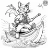 Cat in a pirate outfit, riding a seafaring dragon or mythical sea creature across the waves.