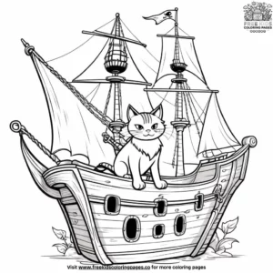 Cat on a ship coloring pages