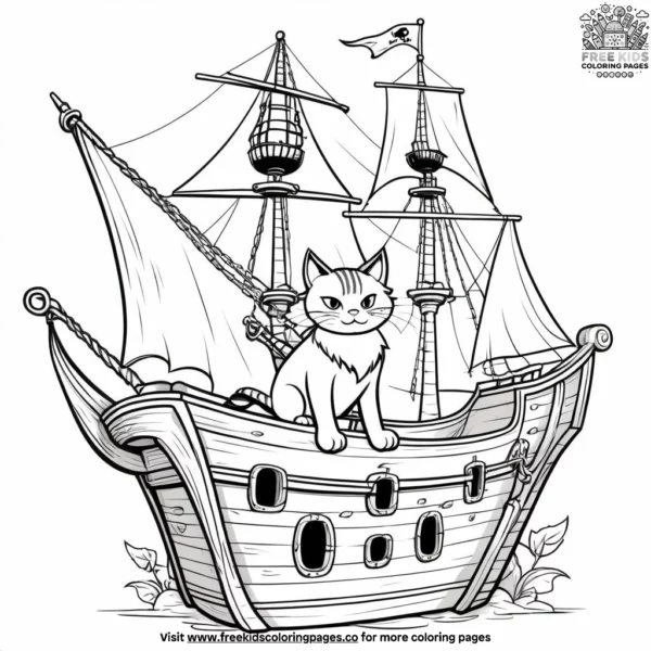 Cat on a ship coloring pages.