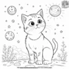 Cat in a space adventure, discovering a sparkling asteroid field and colorful planets.