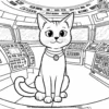 Cat in Space Station Coloring Pages