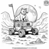 Cat landing on the moon, with a lunar rover and a flag planted.