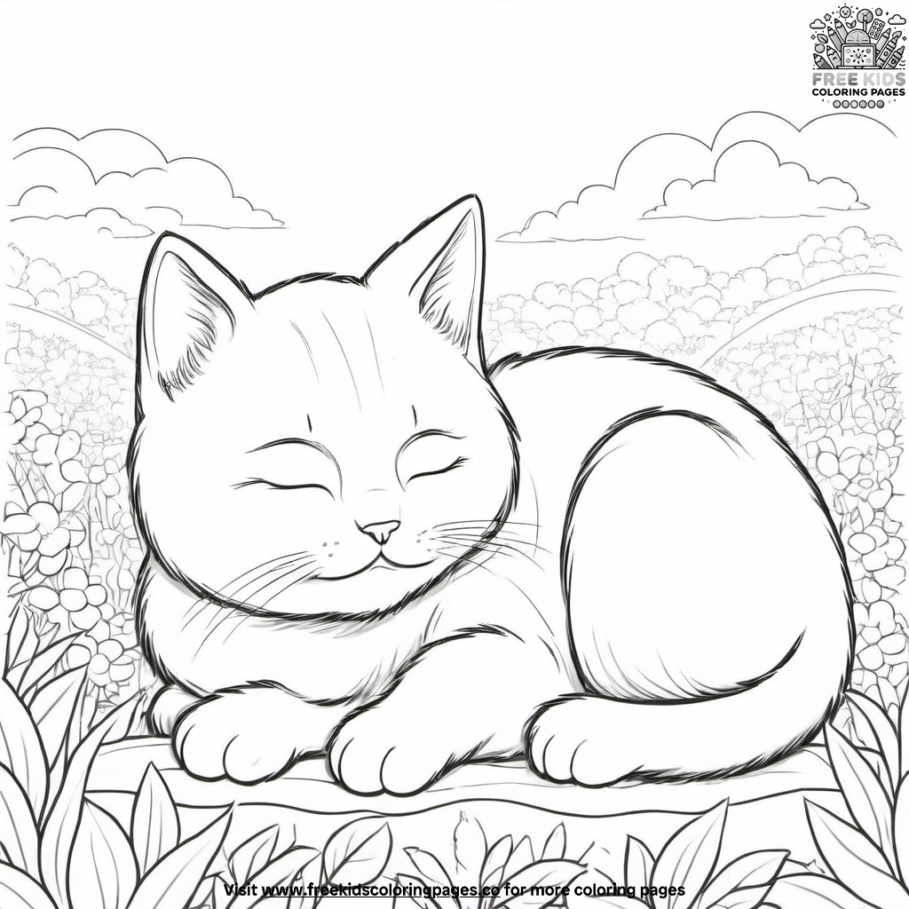 Cat Napping In Sunbeam Coloring Pages
