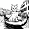 Cat on a gondola ride in Venice, surrounded by charming canals and historic buildings.