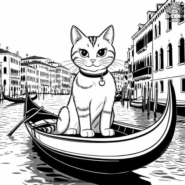 Cat on a gondola ride in venice, surrounded by charming canals and historic buildings.