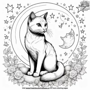 Cat on a magical moon, surrounded by twinkling stars and soft clouds with a dreamlike background.