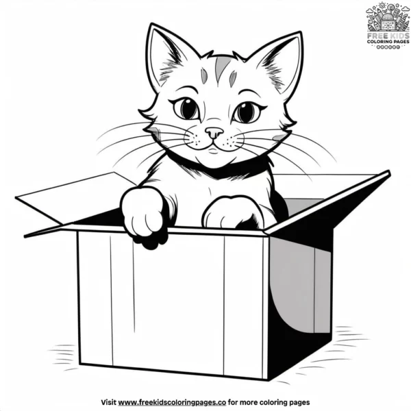 Cat playing in a box, head and paws sticking out.