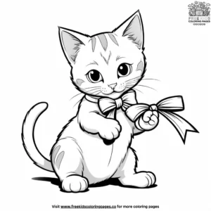 Cat playing with ribbon coloring pages