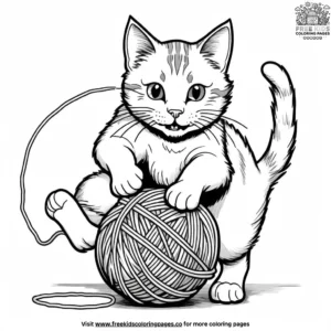 Cat pouncing on yarn coloring pages