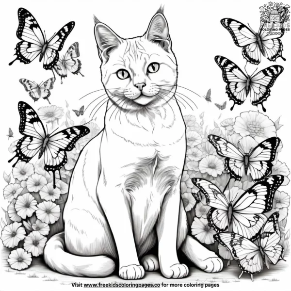 Cat surrounded by butterflies coloring pages