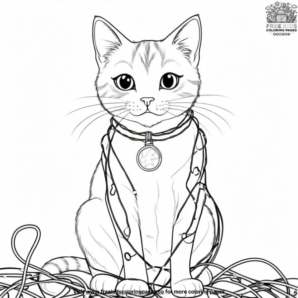 Cat in christmas lights coloring pages