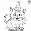 Cat wearing a funny party hat and blowing a noisemaker.