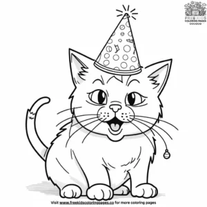 Cat wearing a funny party hat and blowing a noisemaker.