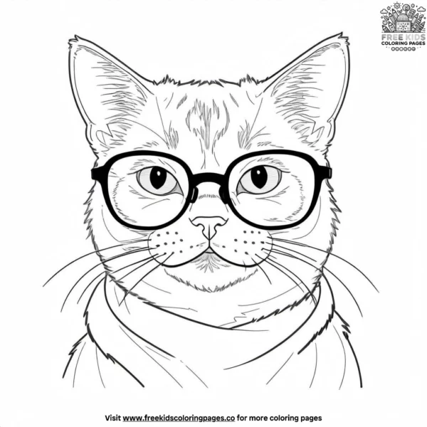 Cat wearing oversized glasses, looking funny.