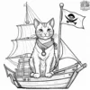 Cat with a pirate flag, standing on a pirate ship deck with a telescope and an adventurous expression.