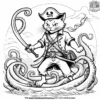 Cat with a pirate sword, fighting a sea monster or giant octopus on the high seas.