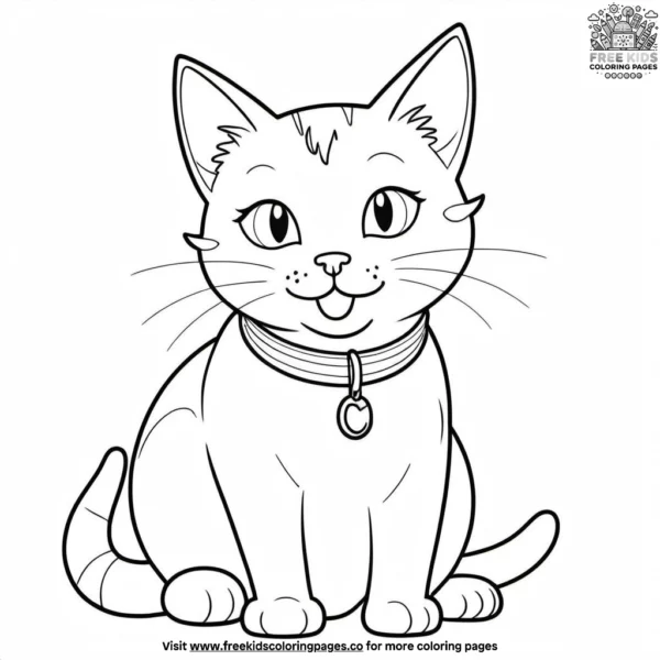 Cat with rainbow collar coloring pages