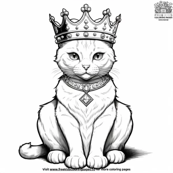 Cat with a royal crown, sitting on a throne.