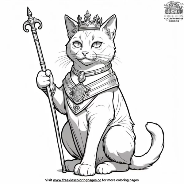 Cat with royal staff coloring pages