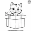 Cat with a silly expression, sticking its head out of a gift box.