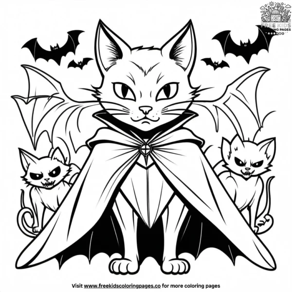 Cat with a vampire cape and fangs.