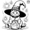 Cat with a witch's hat and a bubbling potion.