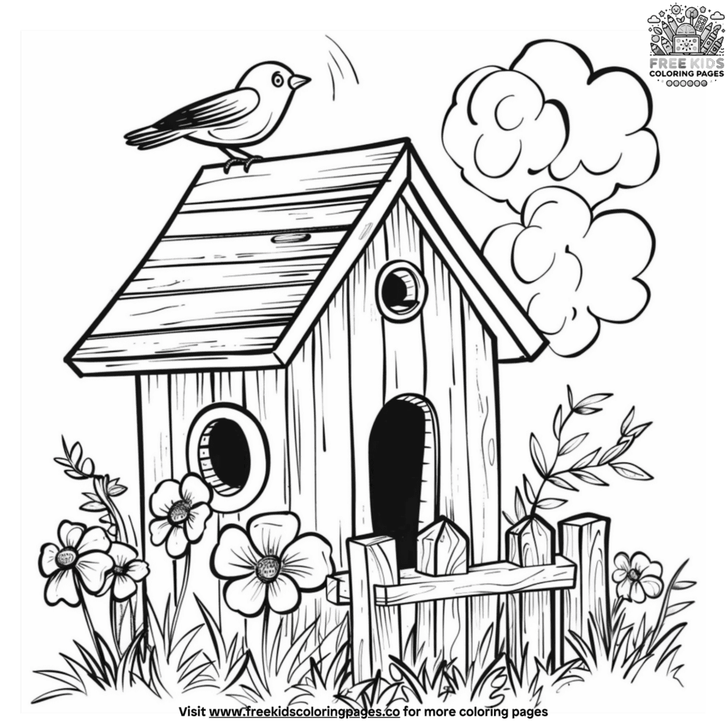 Charming birdhouse coloring pages