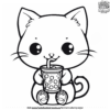 Charming Boba Cat Coloring Pages For Creative Kids