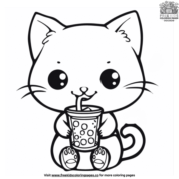 Charming boba cat coloring pages for creative kids