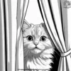 Fluffy Cat Peeking Out from Behind a Curtain.