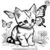 Kitten and a butterfly, with the kitten looking curiously at the butterfly.